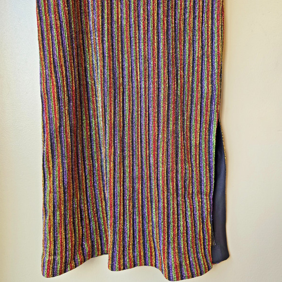 Donna Morgan Metallic Rainbow Striped Dress Size 4 Bodycon Shiny Party New - Picture 6 of 11